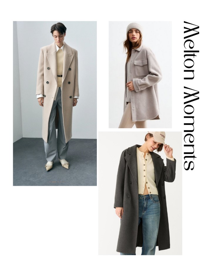 Collage of models wearing melton coats and shackets