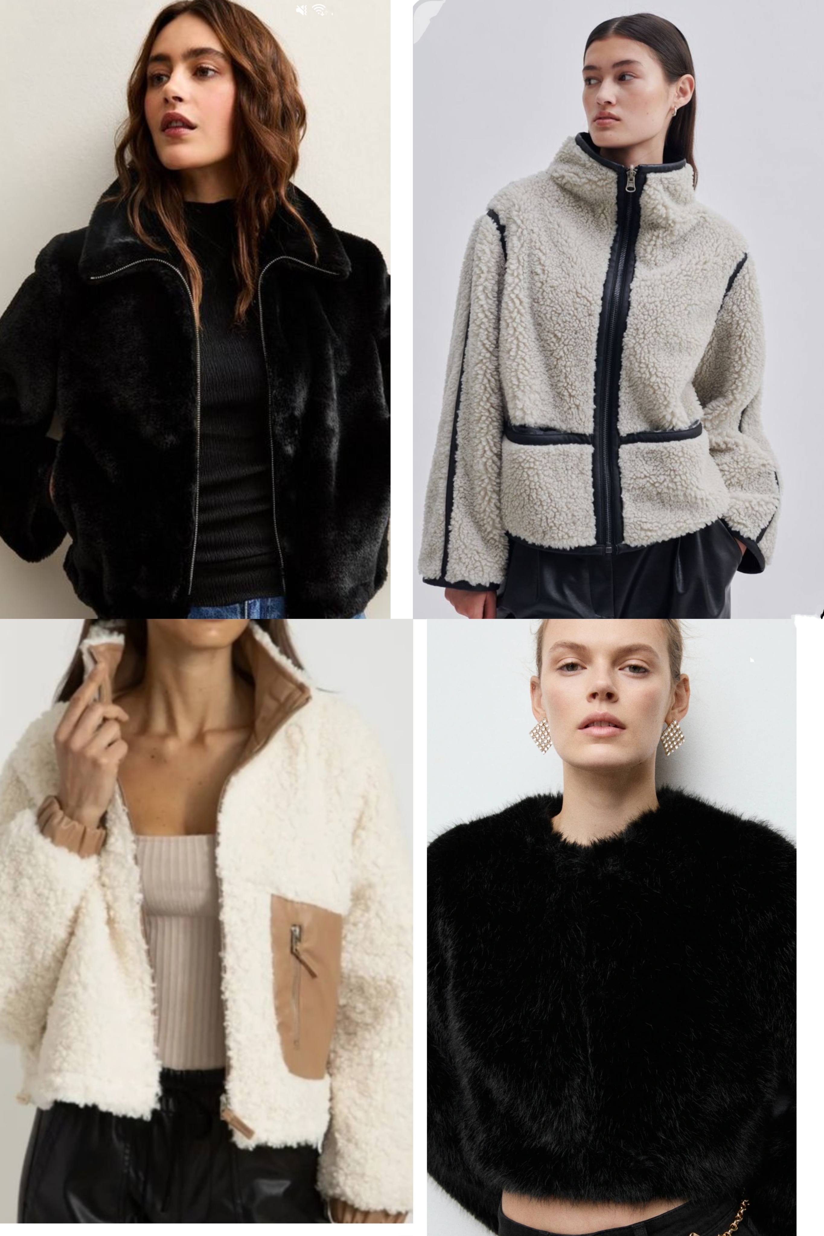 Collage of models wearing fur and shearling jackets